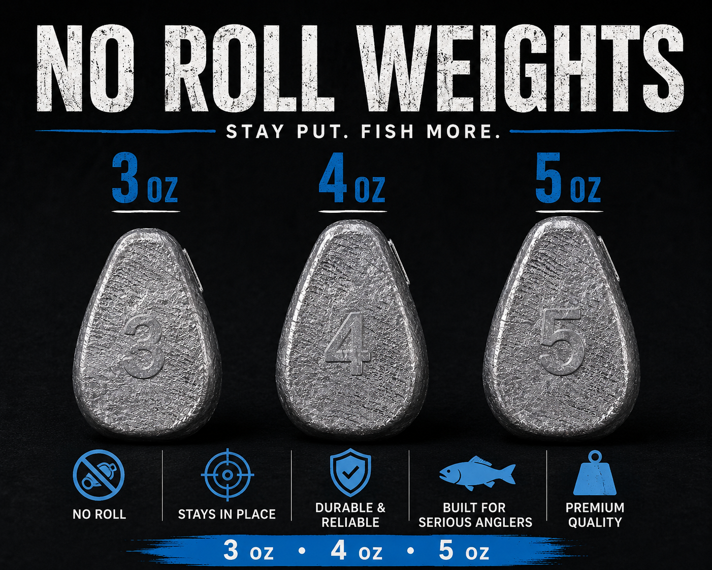 No Roll Fishing Weights (5 pack)